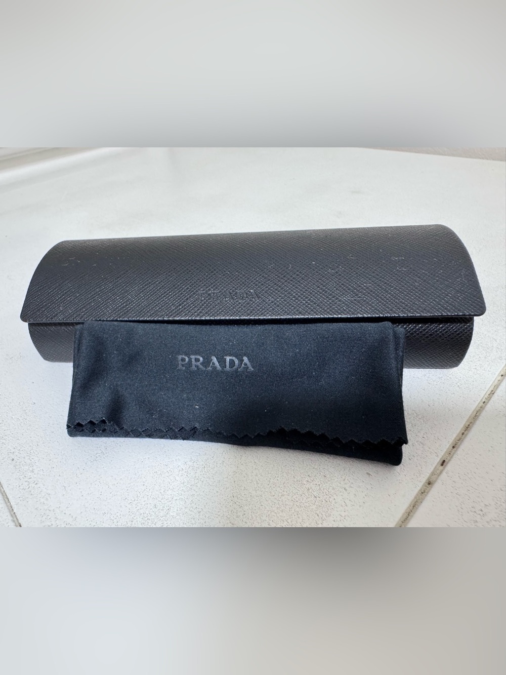 Authentic Prada Black Saffiano Leather Sunglasses Case Hard Shell w/ Cloth